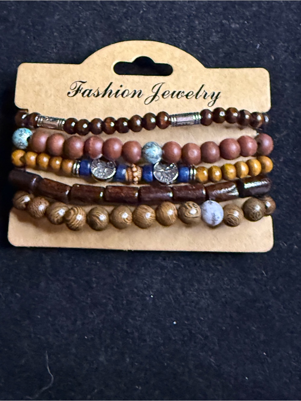 Fashion Jewelry Brown, Tan and Blue Layered Beaded Bracelet Set